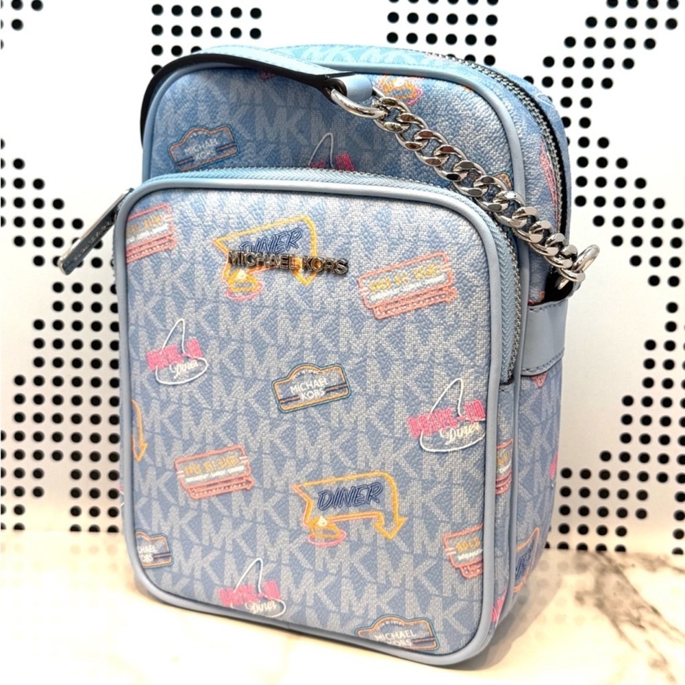 Michael Kors Medium Jet Set Travel NS Chain Xbody Bag Light Sky Multi - Picture 2 of 7
